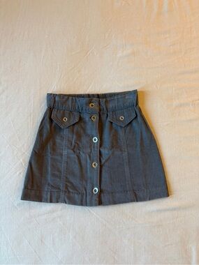 Custom Made Button-Front Gray Corduroy Mini Skirt